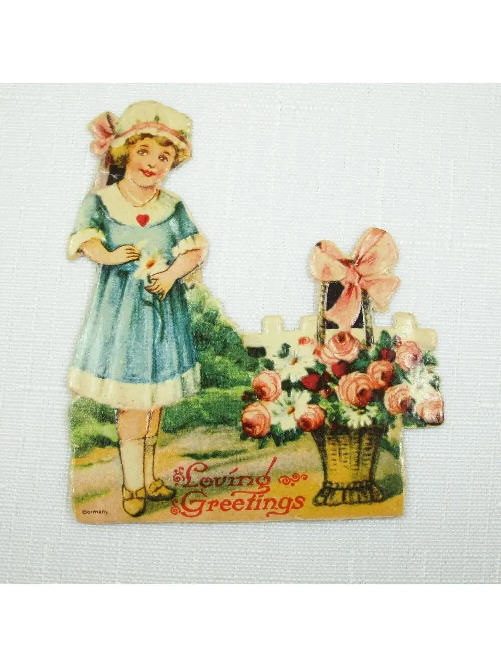 Vintage Valentine Die Cut Stand Up Victorian Girl Germany 1920-30s UNSIGNED